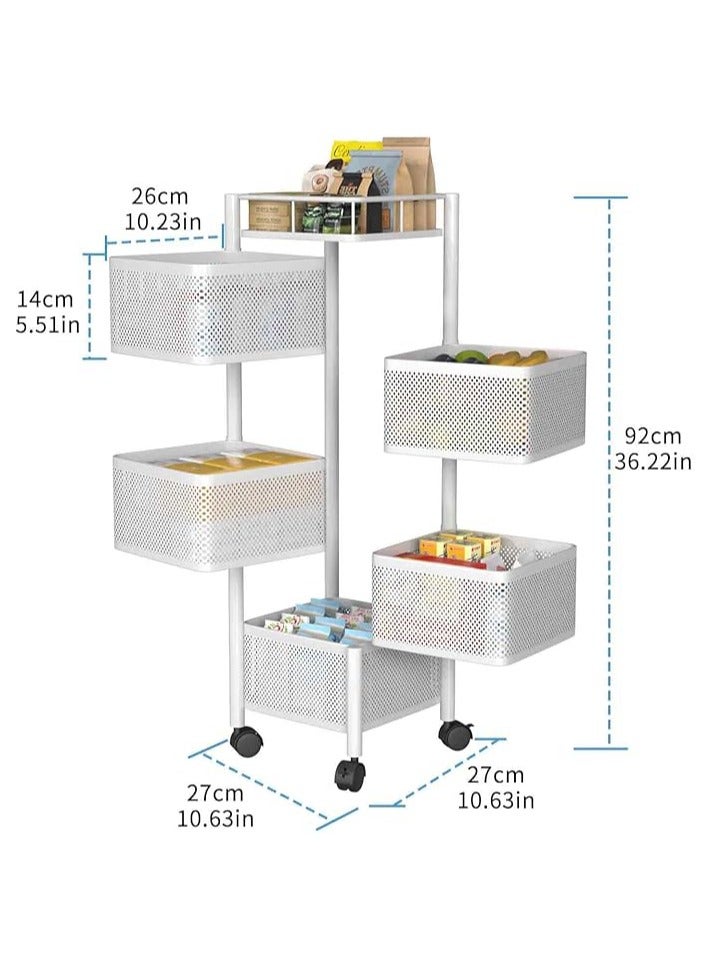 dida-cosmos Dida-cosmos Rotating Storage Rack for Kitchen, Vegetable and Fruit Storage Basket with Wheels, Standing Rolling Storage Cart, Fruit Vegetable Snack, Mobile Utility Cart for Bathroom, Living Room (5 Tier, White)  - Image 2