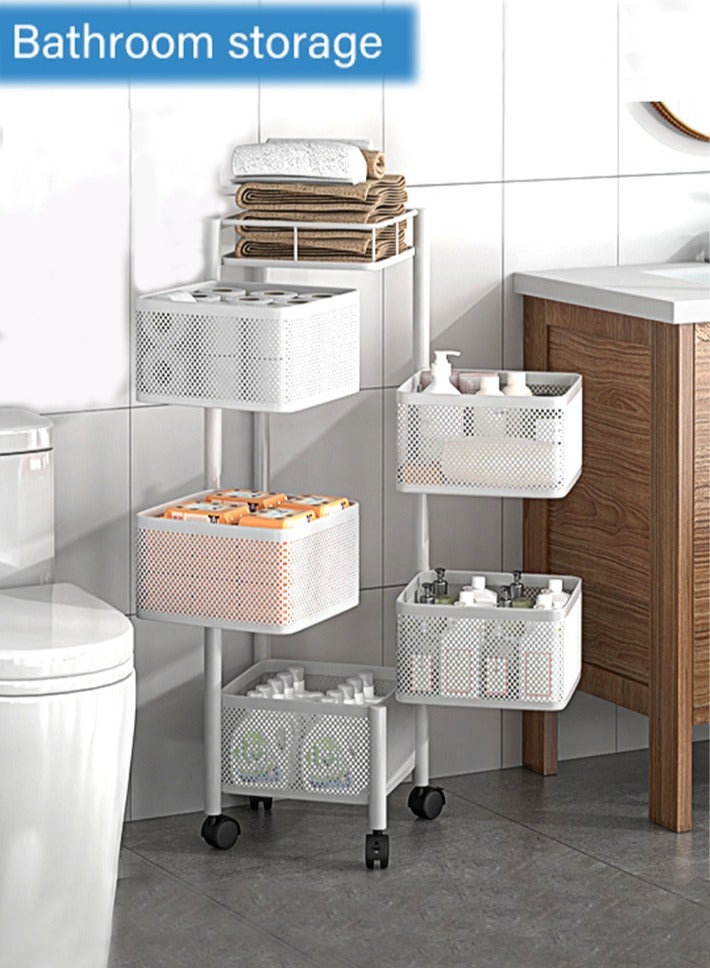 dida-cosmos Dida-cosmos Rotating Storage Rack for Kitchen, Vegetable and Fruit Storage Basket with Wheels, Standing Rolling Storage Cart, Fruit Vegetable Snack, Mobile Utility Cart for Bathroom, Living Room (5 Tier, White)  - Image 5
