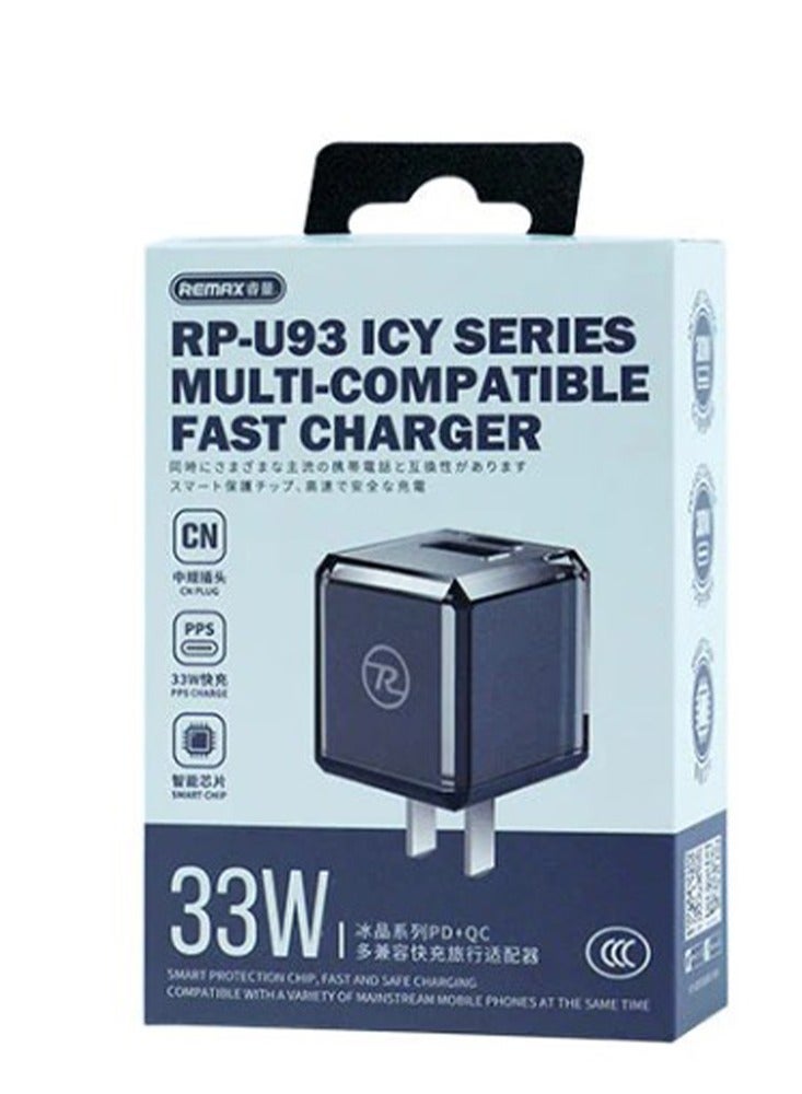 ريماكس شاحن سريع من سلسلة ICY RP-U93 بقوة 33 وات مزود بمنفذين متوافق مع (PD+QC) للهاتف - Image 2