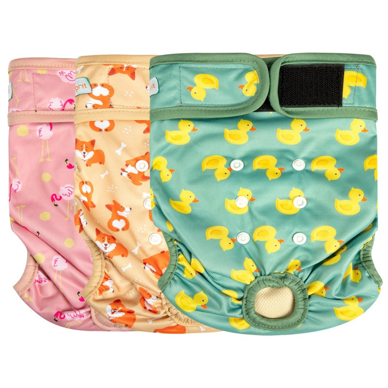 Langsprit Washable Female Dog Diapers Doggie Reusable Diapers for Doggy Puppy Female in Period Highly Absorbent Dog Heat Panties Flamingo Duck L - Image 2