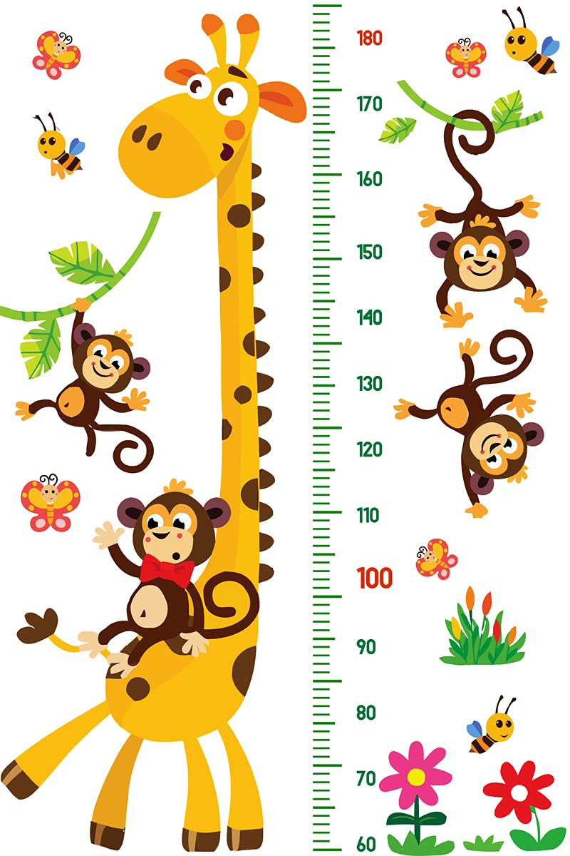 DEKOSH Giraffe & Monkeys Kids Height Wall Chart | Peel & Stick Nursery Wall Decals for Baby Bedroom, Toddler Playroom - Image 1