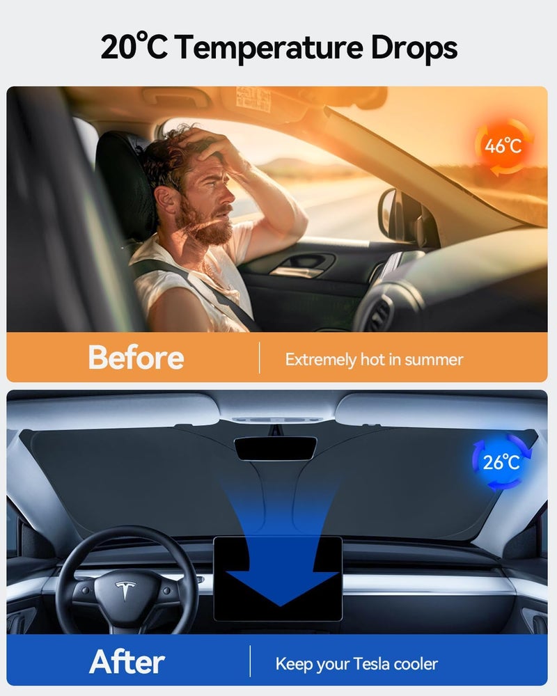 LANTU Foldable Sun Protection Front Screen for Tesla Model 3/Y with Storage Bag - Image 4