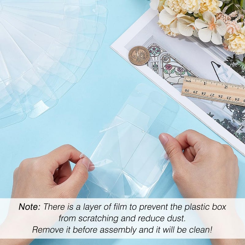 BENECREAT 40Pcs Clear Gift Boxes with Film, Rectangle Transparent PVC Favor Boxes 1.5x1.5x3inch for Wedding Party Treat Candy Cupcakes - Image 5