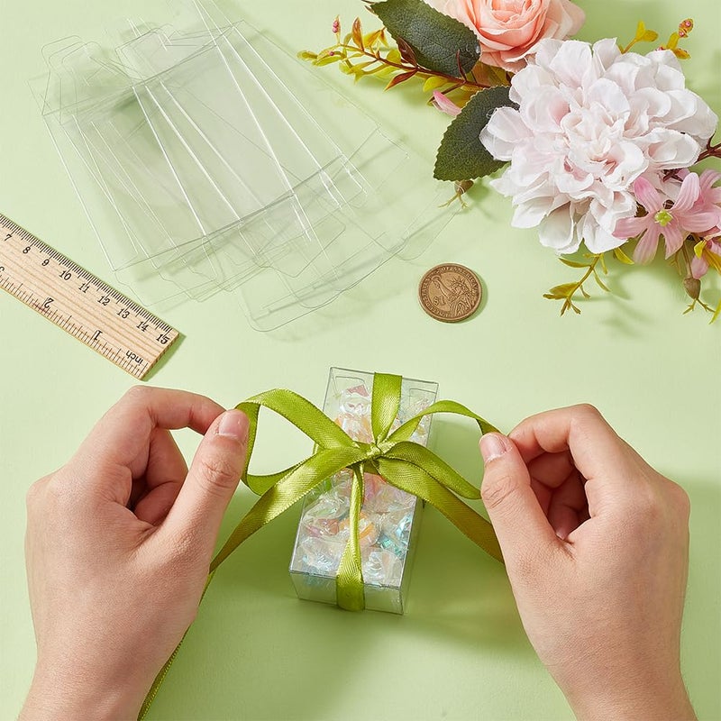 BENECREAT 40Pcs Clear Gift Boxes with Film, Rectangle Transparent PVC Favor Boxes 1.5x1.5x3inch for Wedding Party Treat Candy Cupcakes - Image 3