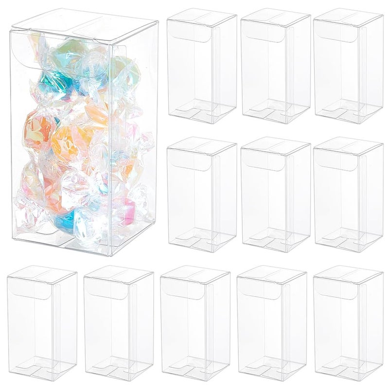BENECREAT 40Pcs Clear Gift Boxes with Film, Rectangle Transparent PVC Favor Boxes 1.5x1.5x3inch for Wedding Party Treat Candy Cupcakes - Image 1