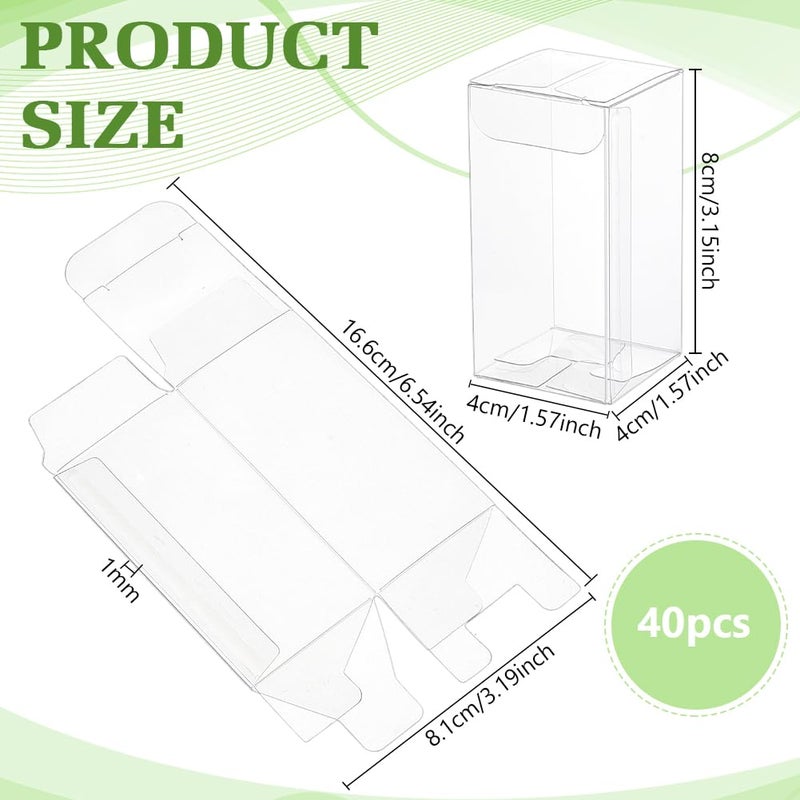 BENECREAT 40Pcs Clear Gift Boxes with Film, Rectangle Transparent PVC Favor Boxes 1.5x1.5x3inch for Wedding Party Treat Candy Cupcakes - Image 2