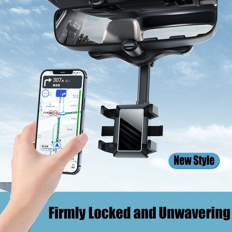 حامل هاتف سيارة قابل للدوران بزاوية 360 درجة والاستدعاء، حامل مرآة سيارة، حامل هاتف GPS عالمي مناسب لجميع هواتف الذكاء والسيارات. - Image 5