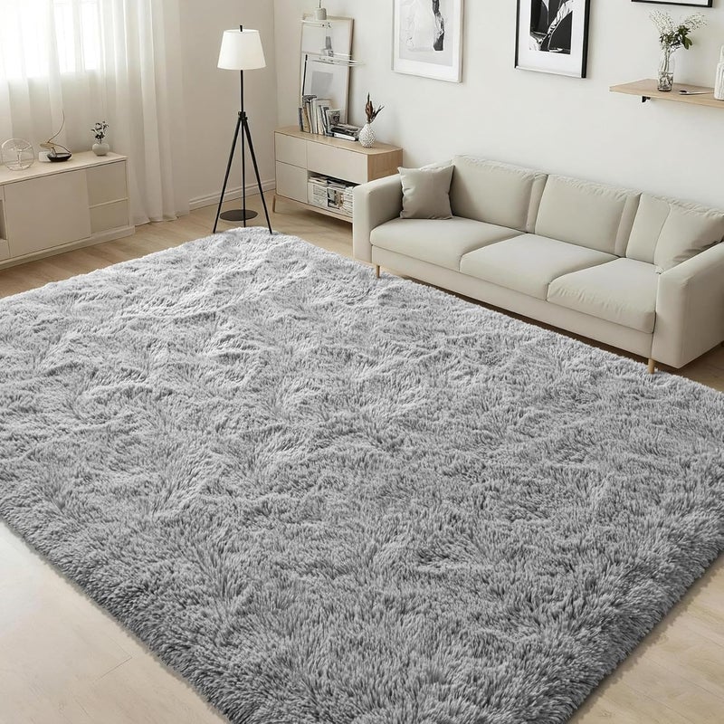 ISEAU Fluffy Dorm, College, Apartment, Bedroom Rug, 4 x 6 Feet Shaggy Area Rugs Floor Mat for Living Room Fuzzy Carpet Comfy Nursery Mats Bedside Kids Boys Room Home Decor, Grey - Image 1