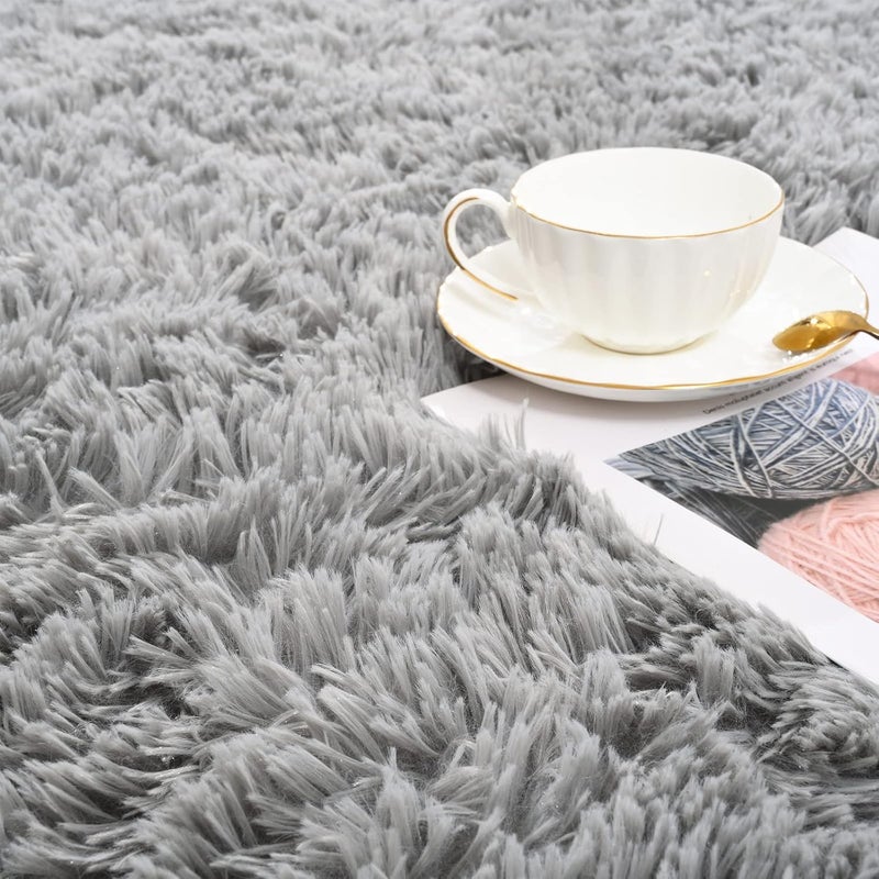ISEAU Fluffy Dorm, College, Apartment, Bedroom Rug, 4 x 6 Feet Shaggy Area Rugs Floor Mat for Living Room Fuzzy Carpet Comfy Nursery Mats Bedside Kids Boys Room Home Decor, Grey - Image 5