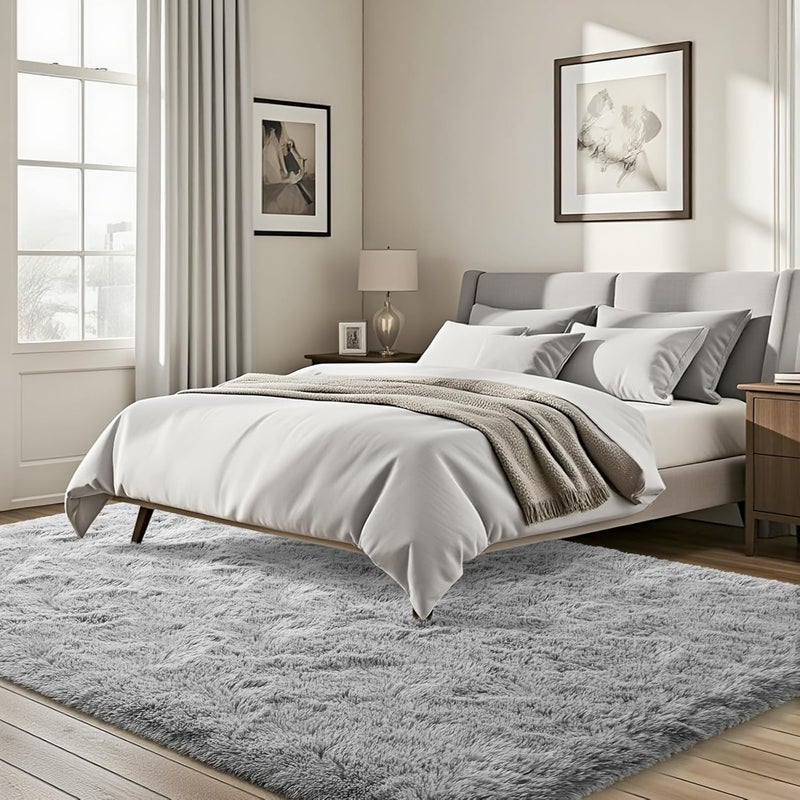 ISEAU Fluffy Dorm, College, Apartment, Bedroom Rug, 4 x 6 Feet Shaggy Area Rugs Floor Mat for Living Room Fuzzy Carpet Comfy Nursery Mats Bedside Kids Boys Room Home Decor, Grey - Image 3