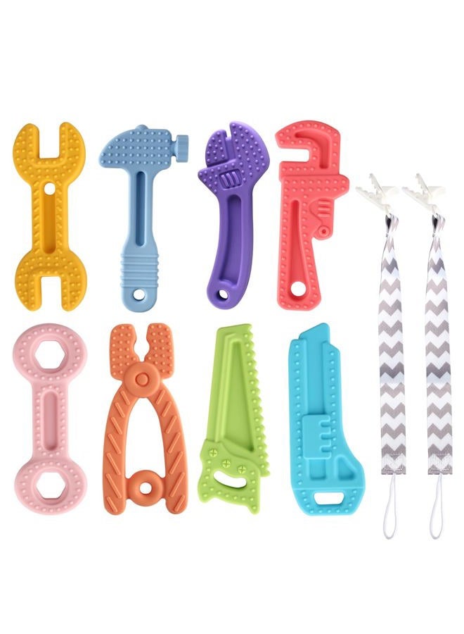 Yinghezu 8 Pack Chew Baby Teething Toys for 0-12 Months, Freezable BPA Free Silicone Baby Molar Teether Chew Toys, Hammer Wrench Spanner Pliers Hand Saw Shape Baby Girl's Boy Car Seat Toy - Image 1