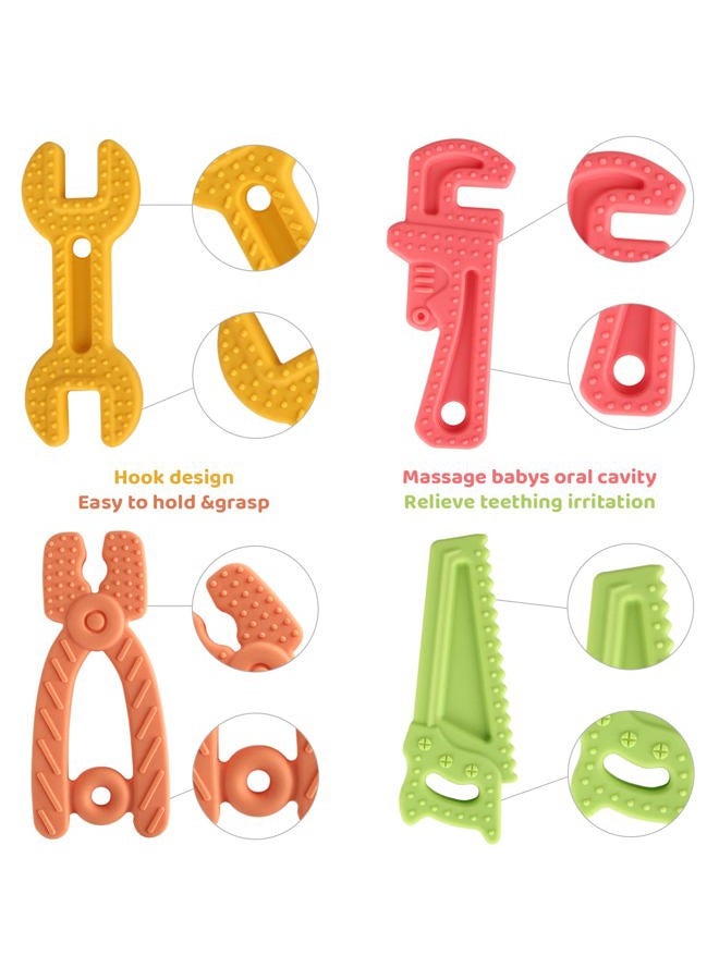 Yinghezu 8 Pack Chew Baby Teething Toys for 0-12 Months, Freezable BPA Free Silicone Baby Molar Teether Chew Toys, Hammer Wrench Spanner Pliers Hand Saw Shape Baby Girl's Boy Car Seat Toy - Image 4