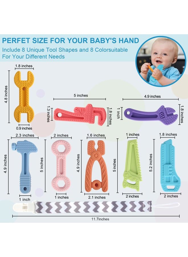 Yinghezu 8 Pack Chew Baby Teething Toys for 0-12 Months, Freezable BPA Free Silicone Baby Molar Teether Chew Toys, Hammer Wrench Spanner Pliers Hand Saw Shape Baby Girl's Boy Car Seat Toy - Image 3