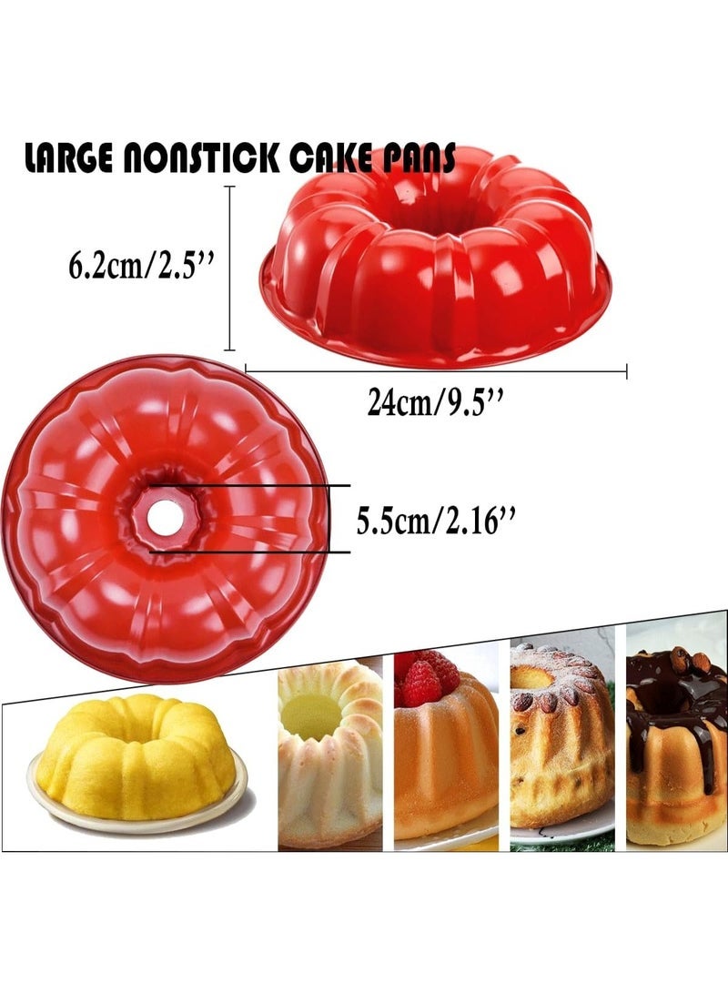 Ring Cake Tin, 24cm Tin Round Cake Pan Tray, Non-Stick Baking Moulding Tin, Carbon Steel,Fluted Ring Pan - Red - Image 3
