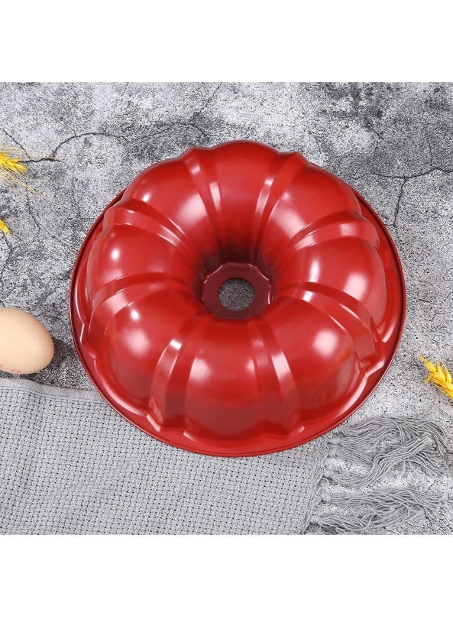 Ring Cake Tin, 24cm Tin Round Cake Pan Tray, Non-Stick Baking Moulding Tin, Carbon Steel,Fluted Ring Pan - Red - Image 5