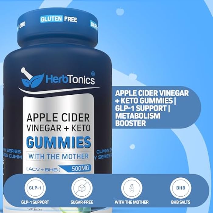 apple cider vinegar and glp 1 Herbtonics Herbtonics Keto Apple Cider Vinegar Gummies | Digestion & Detox  | GLP-1 Support | Sugar Free BHB Advanced Formula for Keto Support - Raw ACV  with The Mother