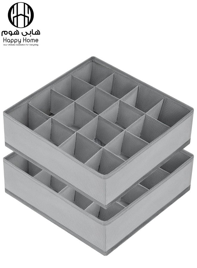 هابي هوم عبوتان من منظمات الجوارب والملابس الداخلية القابلة للطي 40 خلية لتخزين الجوارب والملابس الداخلية وربطات العنق في أدراج وخزائن القماش (20+20 خلية، رمادي) - Image 1