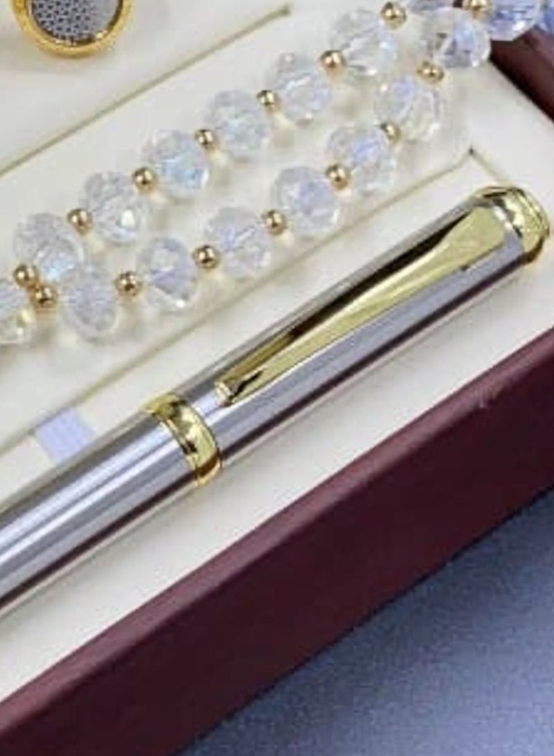 ريفولي مجموعة هدايا طقم ساعة رجالية من 4 قطع (ساعة يد مع قلم ومجموعة من الأزرار والمسبحة) - Image 4