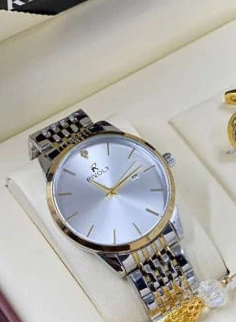 ريفولي مجموعة هدايا طقم ساعة رجالية من 4 قطع (ساعة يد مع قلم ومجموعة من الأزرار والمسبحة) - Image 2