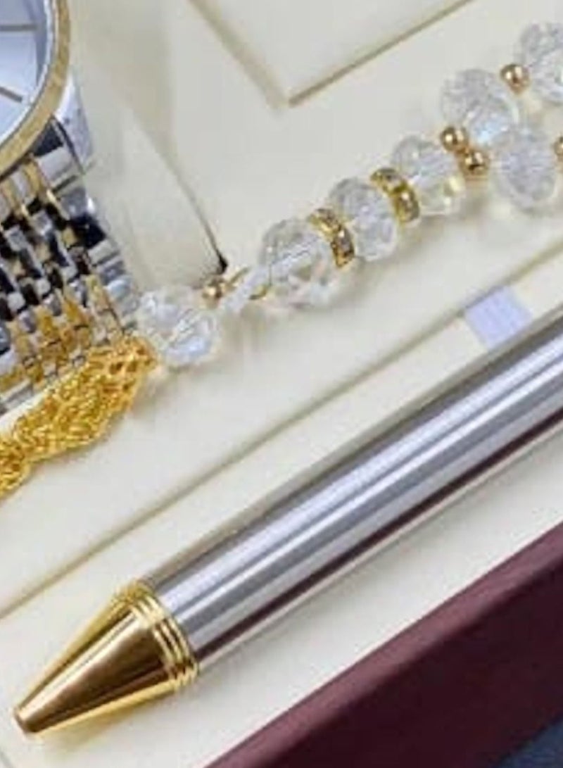 ريفولي مجموعة هدايا طقم ساعة رجالية من 4 قطع (ساعة يد مع قلم ومجموعة من الأزرار والمسبحة) - Image 5