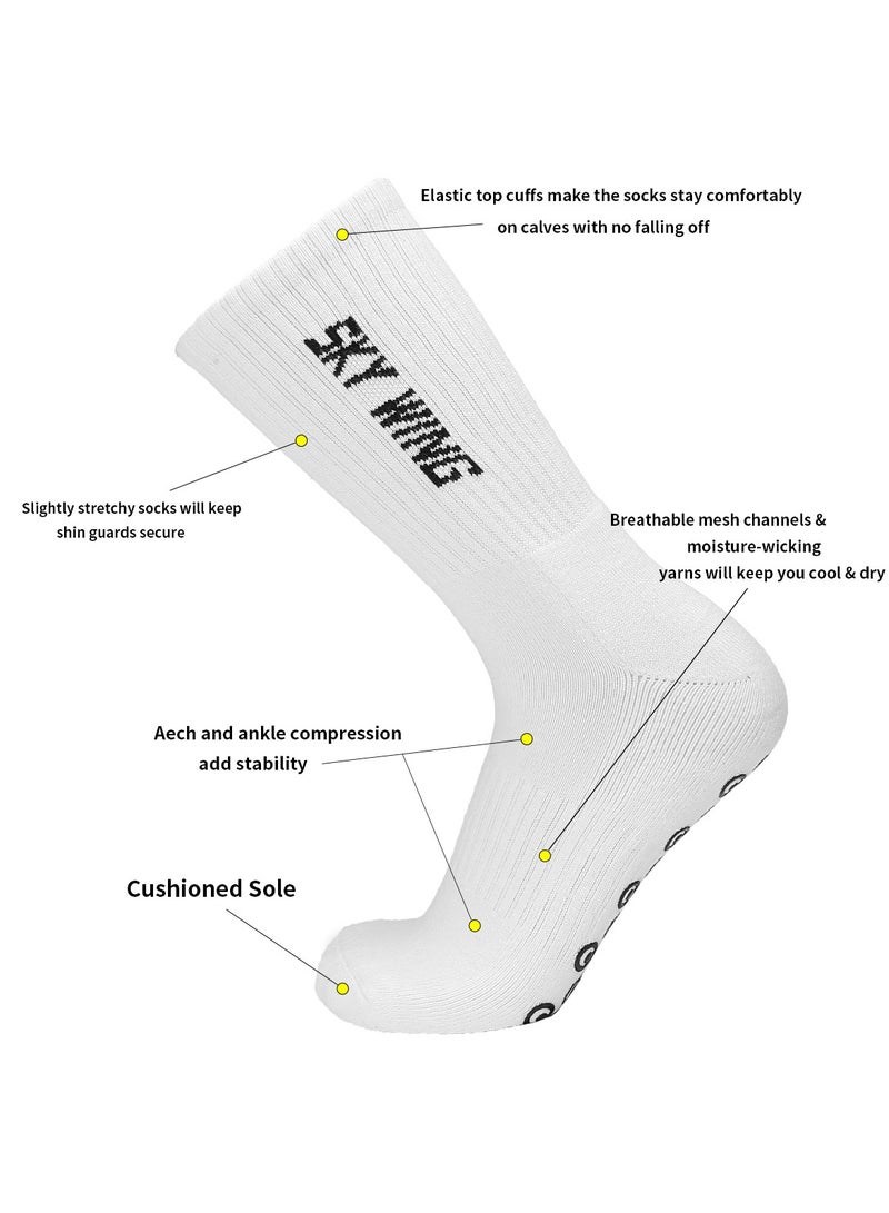 جناح السماء جوارب كرة قدم للرجال والنساء مضادة للانزلاق، جوارب رياضية مضادة للانزلاق لكرة القدم وكرة السلة مع وسادات قبضة - أبيض - زوج واحد - Image 3