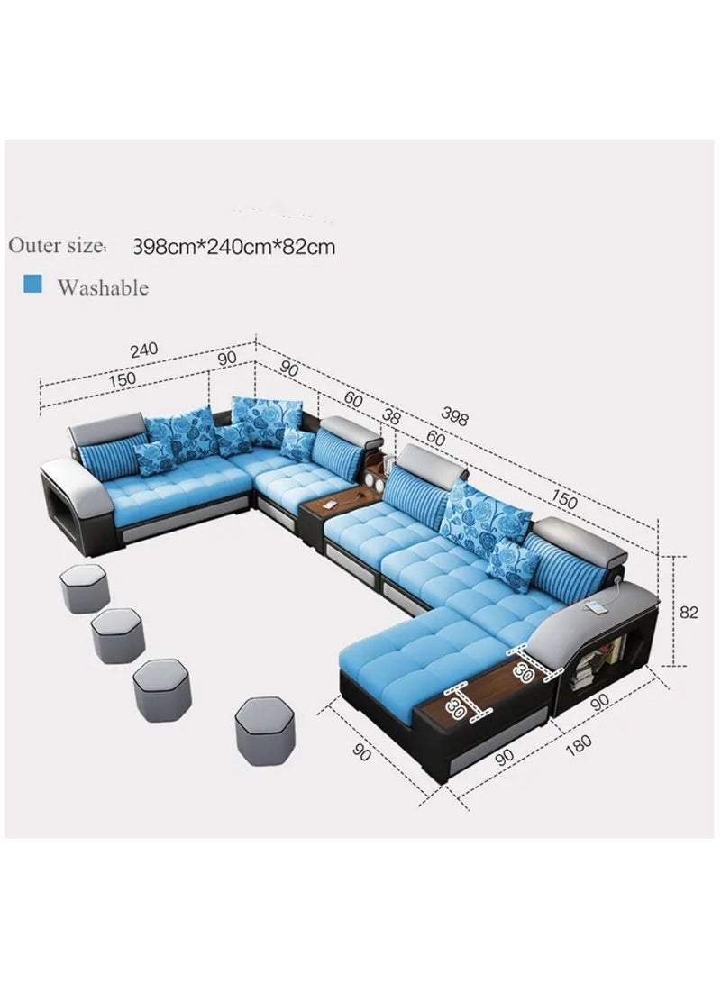 Ripple FURNITURE Living Room Furniture Sofa Set Modern Couch Lounge Suite Luxury Sofa Set Design Modern Sofa Living Room Furniture L Shape 7 Seaters Blue 398X90X82  - Image 3