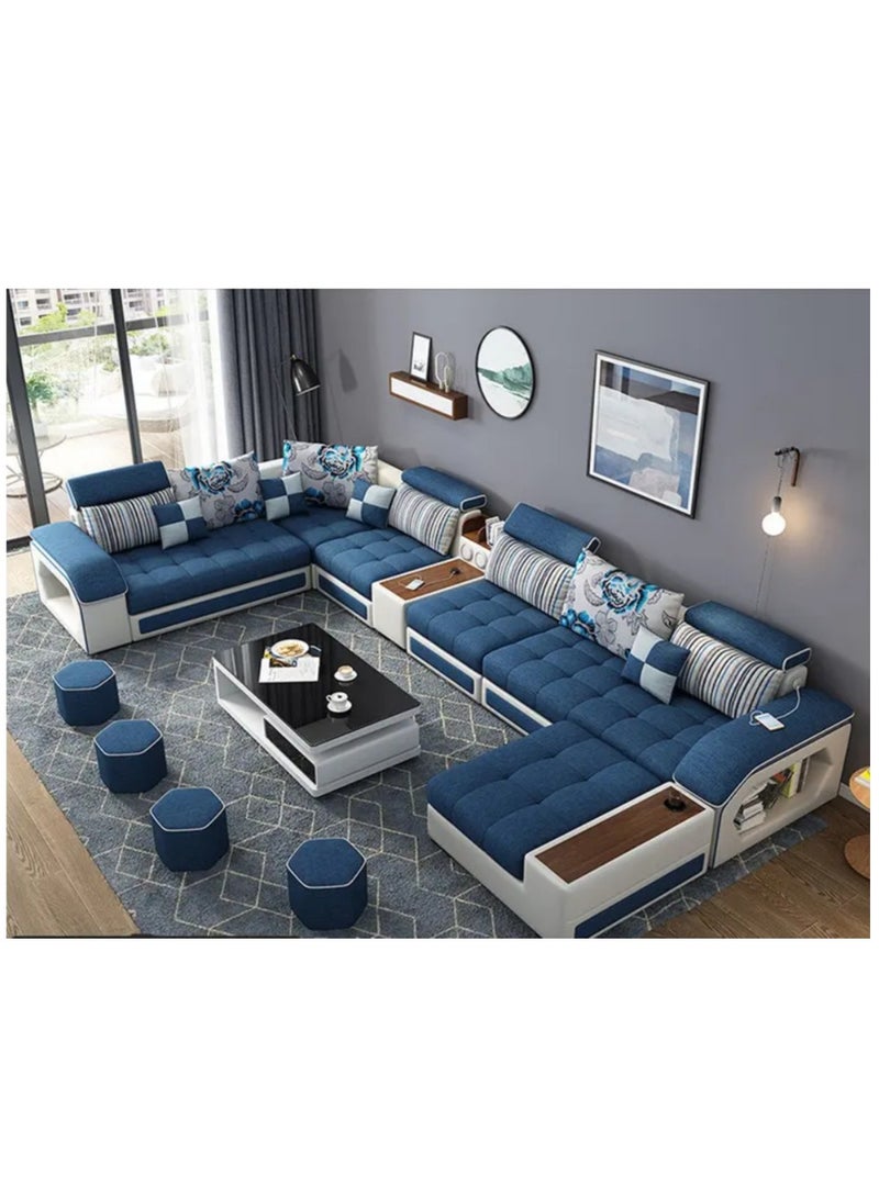 Ripple FURNITURE Living Room Furniture Sofa Set Modern Couch Lounge Suite Luxury Sofa Set Design Modern Sofa Living Room Furniture L Shape 7 Seaters Blue 398X90X82  - Image 1