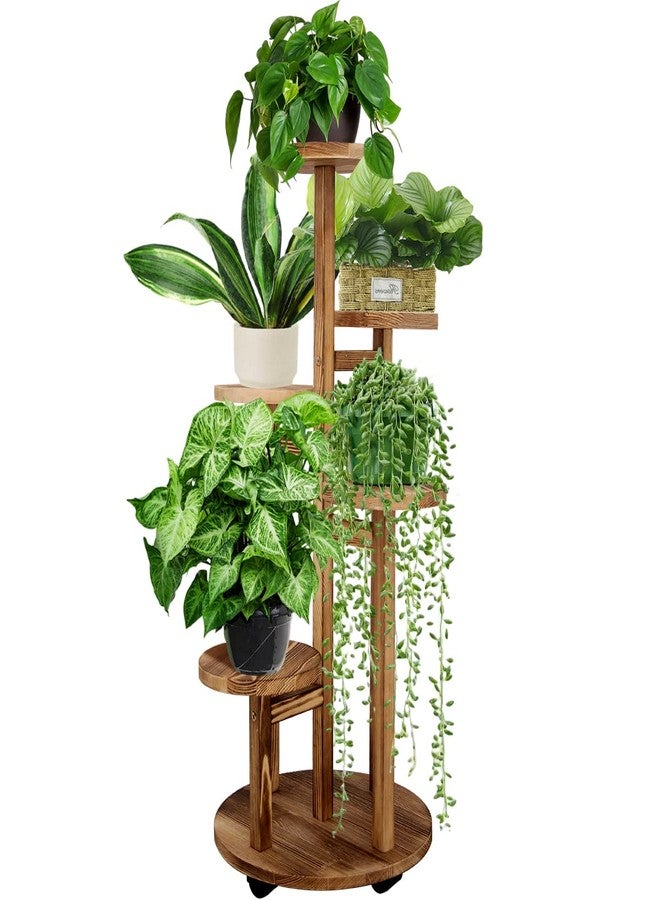 GEEBOBO 5 Tiered Tall Plant Stand for Indoor Outdoor, Wood Plant Shelf Corner Display Rack, Multi-tier Planter Pot Holder Flower Stand for Living Room Balcony Garden Patio (Walnut)… - Image 1