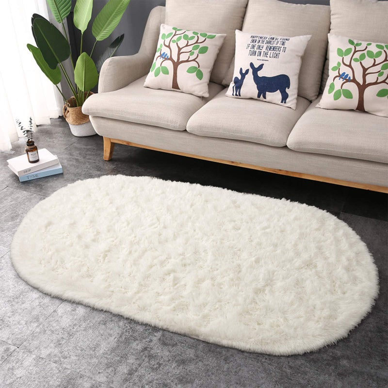 junovo Oval Fluffy Ultra Soft Area Rugs for Bedroom Plush Shaggy Carpet for Kids Room Bedside Nursery Mats  2.6 x 5.3ft  Creamy - Image 5