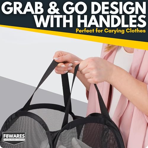 F8WARES 2PK 75 Litres Nylon Mesh Foldable Laundry Basket for Clothes - Odourless Breathable Laundry Bag for Clothes with Carry Handles - Kids Toy Baskets For Storage & Dirty Cloth Basket Hamper Black - Image 5