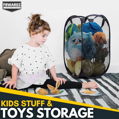 F8WARES 2PK 75 Litres Nylon Mesh Foldable Laundry Basket for Clothes - Odourless Breathable Laundry Bag for Clothes with Carry Handles - Kids Toy Baskets For Storage & Dirty Cloth Basket Hamper Black - Image 4