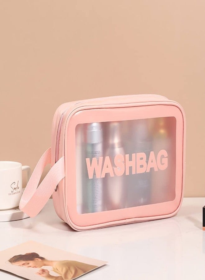 PAVITYAKSH Clear Toiletry Bag, Wash Make Up Bag PVC Waterproof Zippered Cosmetic Bag, Portable Carry Pouch for Women Men (Big, Pink) - Image 2