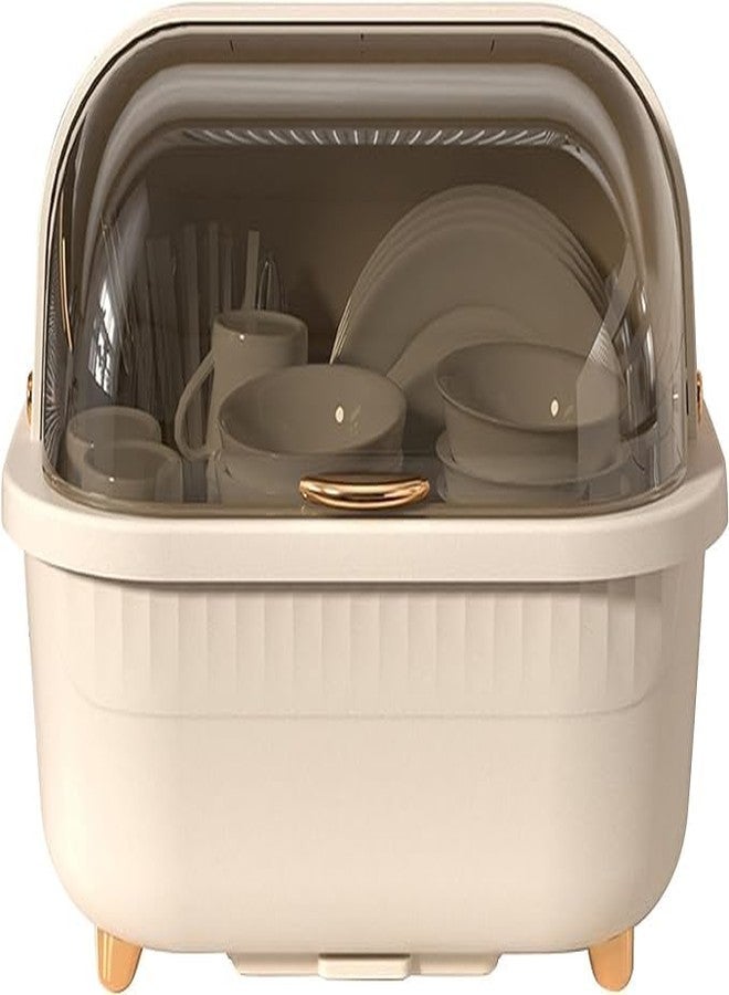JUVIW Plastic Utensil Holder Rack Dish Drying Rack, Space Saver Organizer and Removable Drainboard, Storage Box with Lid Cover for Plate Cup Bowl,43.5 x 31 x 32 cm, White - Image 1