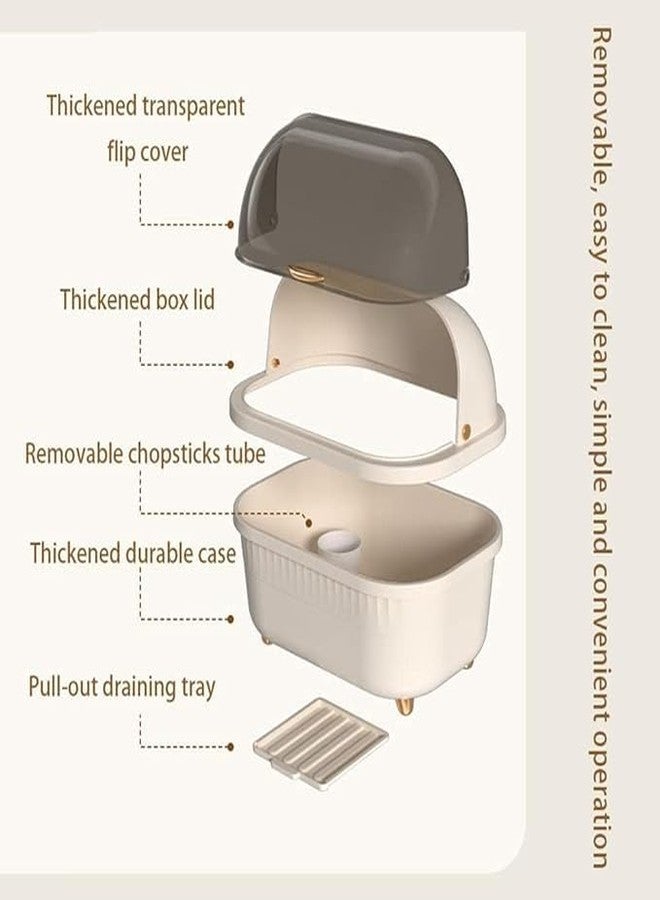 JUVIW Plastic Utensil Holder Rack Dish Drying Rack, Space Saver Organizer and Removable Drainboard, Storage Box with Lid Cover for Plate Cup Bowl,43.5 x 31 x 32 cm, White - Image 3