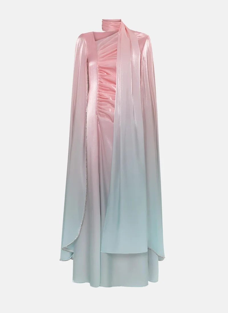 Lichi Maxi dress with asymmetric neckline and rhinestone embellishment on the sleeves