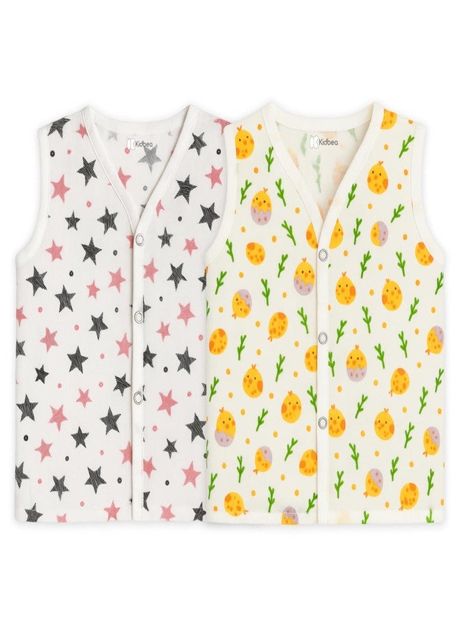 Kidbea Newborn Baby Jhabla Unisex – Organic Cotton Muslin Top | Soft & Breathable Summer Wear for Boys & Girls | Star and Chick Print Infant Clothing (6-9 Months) - Image 1