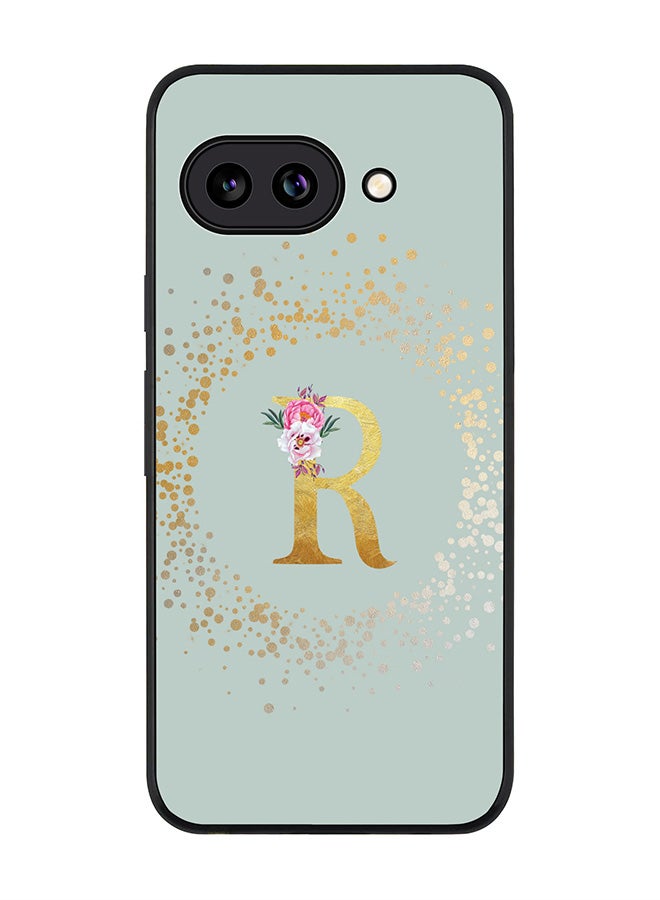 For Google Pixel 9a Case,Slim fit Camera Protection, Shockproof Thin Phone cover  - Custom Monogram Floral - R  (Light Grey )