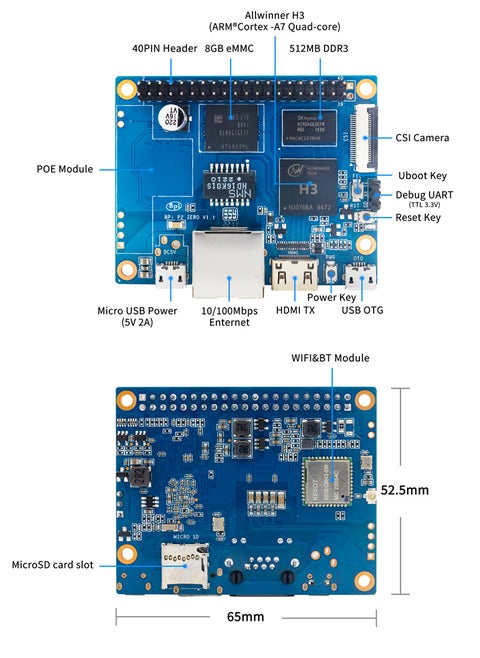 Single Board Computer BananaPi P2 Zero With POE Module