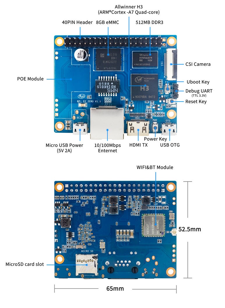 Banana Pi Single Board Computer BananaPi P2 Zero With POE Module  - Image 1