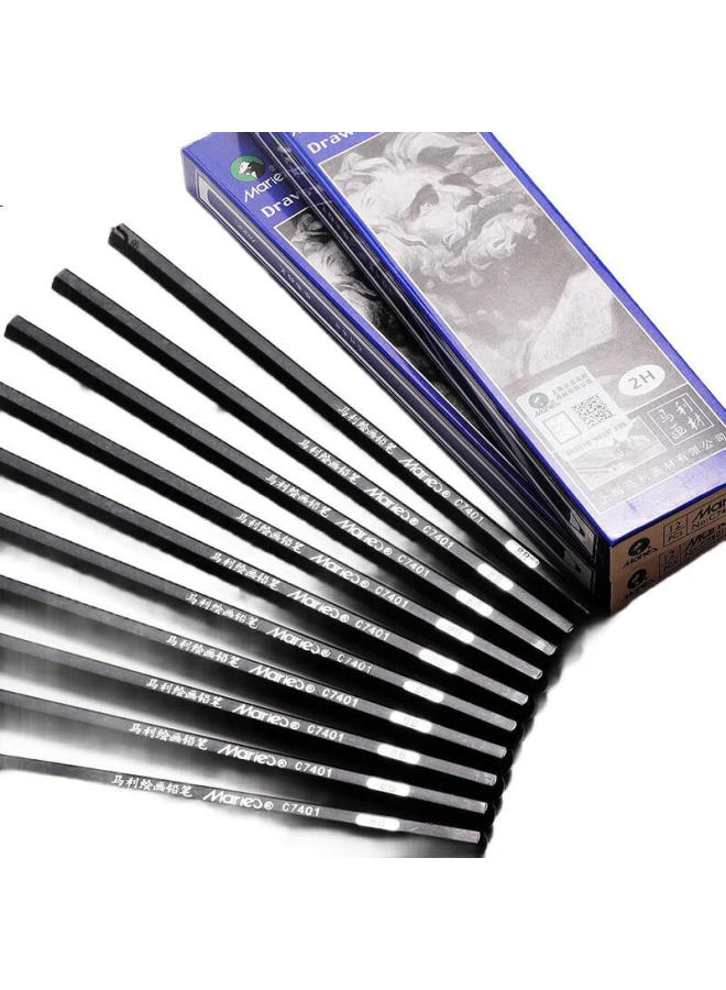 Maries Marie'S B Drawing Pencils 12-Pack Sketch Drawing Exam Hexagonal Wooden Shaft Charcoal Pencils Students Beginners Exam Drawing Special C7401 Fine Arts Sketching - Image 1