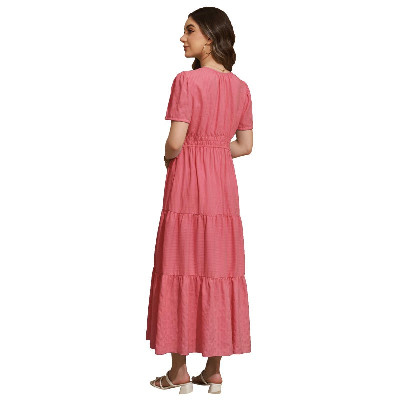 Rainday Womens Casual Maxi Dresses Fashion Holiday Short Sleeved Elastic Waist Beach Boho Dress with Pockets(Z3918PK,XL) - Image 4