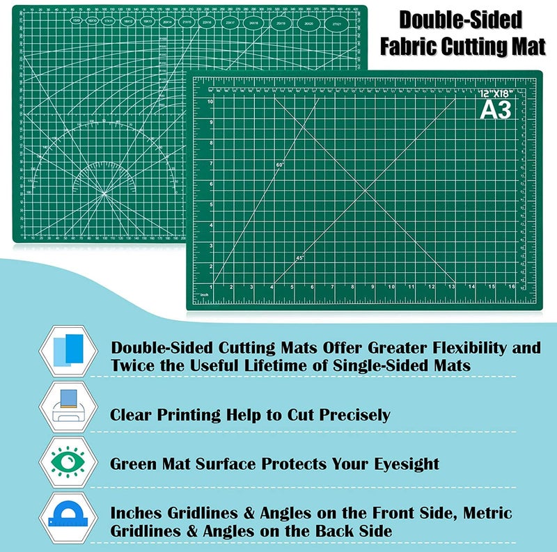 URBAN BOX Self Healing Cutting Sewing Mat Double Sided NonSlip Waterproof Hobby Mat Large PVC Rotary Cutting Mats for Crafts 12 x 18 Cutting Board for Scrapbooking QuiltingArtA3 MAT - Image 2