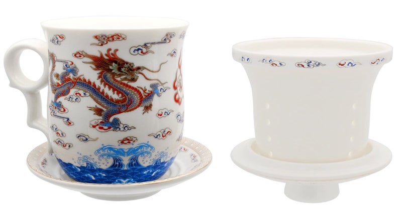 Tea Talent PLESIU Tea Talent Porcelain Tea Cup with Infuser Lid and Saucer Sets - Chinese Jingdezhen Ceramics Coffee Mug Teacup Loose Leaf Tea Brewing System for Home Office - Image 4
