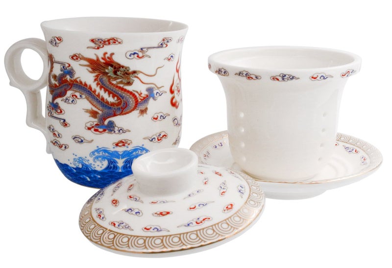 Tea Talent PLESIU Tea Talent Porcelain Tea Cup with Infuser Lid and Saucer Sets - Chinese Jingdezhen Ceramics Coffee Mug Teacup Loose Leaf Tea Brewing System for Home Office - Image 5
