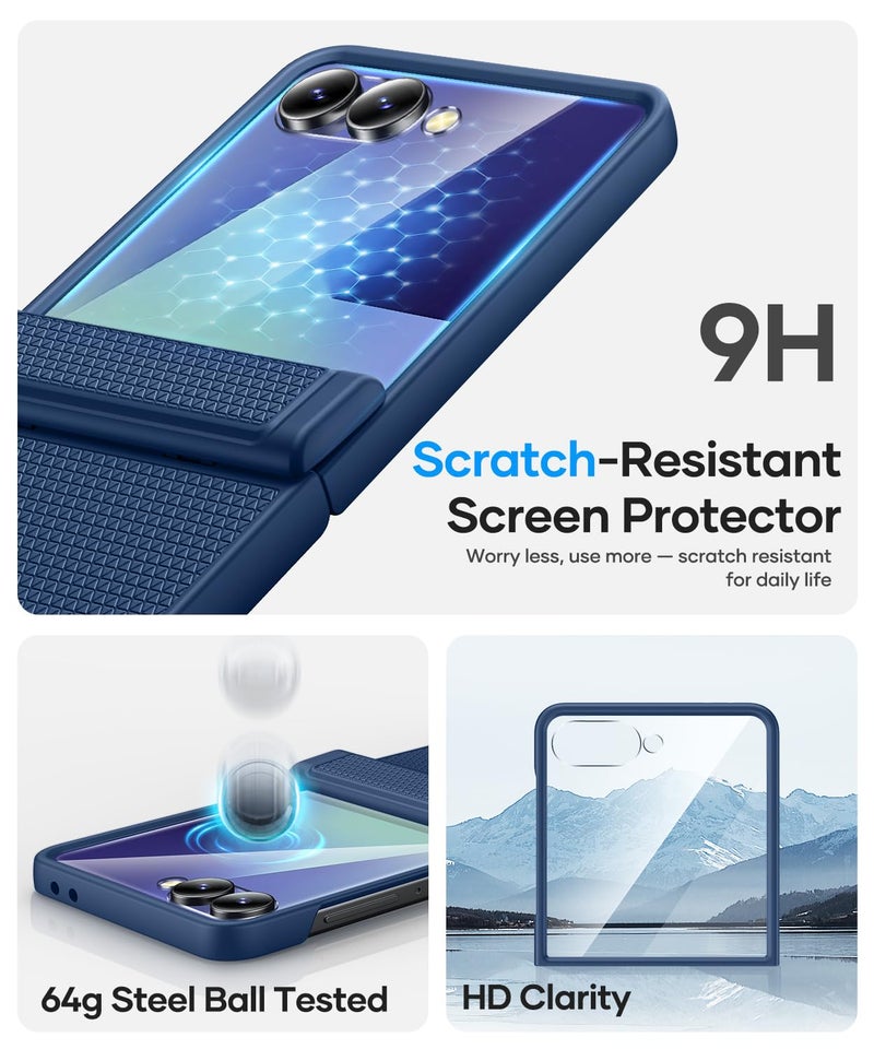 Vihibii for Samsung Galaxy Z Flip 7 Case Slim with Rugged Hinge Protection & Outer Screen Protector & Non-Slip Texture, Durable Shockproof Protective Cover Phone Case for Galaxy Z Flip 7 5G 2025, Blue - Image 5