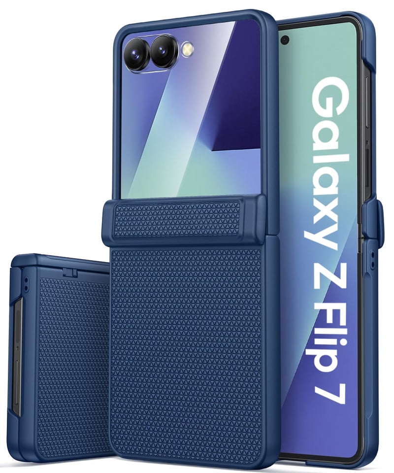 Vihibii for Samsung Galaxy Z Flip 7 Case Slim with Rugged Hinge Protection & Outer Screen Protector & Non-Slip Texture, Durable Shockproof Protective Cover Phone Case for Galaxy Z Flip 7 5G 2025, Blue - Image 1