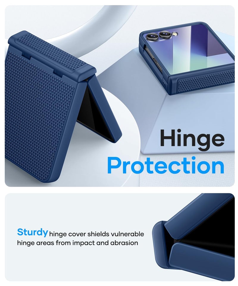 Vihibii for Samsung Galaxy Z Flip 7 Case Slim with Rugged Hinge Protection & Outer Screen Protector & Non-Slip Texture, Durable Shockproof Protective Cover Phone Case for Galaxy Z Flip 7 5G 2025, Blue - Image 4