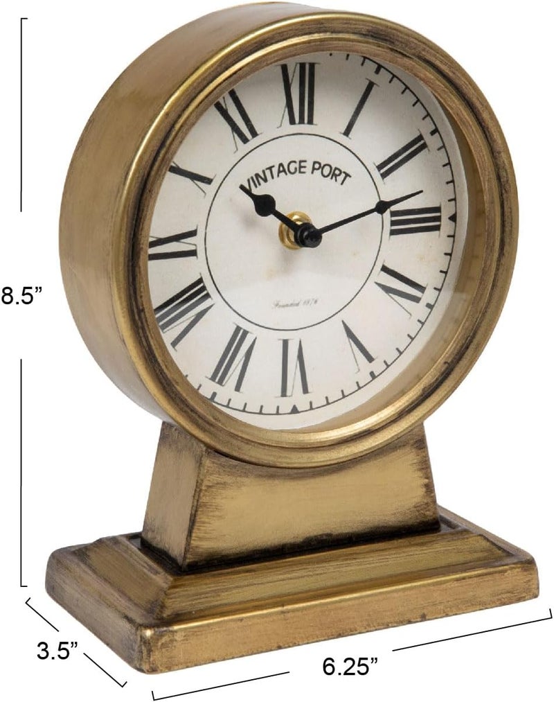 Creative Co-op Vintage Metal Mantel Clock, Gold Finish - Image 4