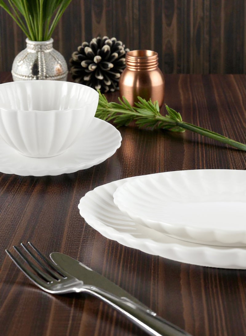 Noon East 18 Piece Porcelain Lotus Shape Dinnerware Set, 6x27cm Dinner Plates, 6x20cm Side Plates,, 6x15.5cm Bowls | Dishwasher and Microwave Safe | White - Image 3