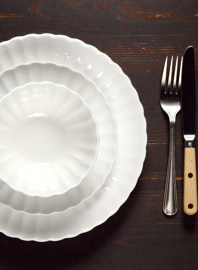 Noon East 18 Piece Porcelain Lotus Shape Dinnerware Set, 6x27cm Dinner Plates, 6x20cm Side Plates,, 6x15.5cm Bowls | Dishwasher and Microwave Safe | White - Image 4